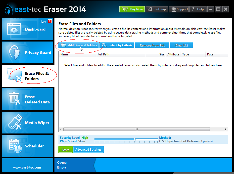 Erase Files & Folders - Add Files and Folders