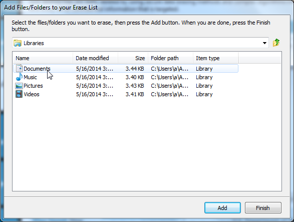 Add Files/Folders to your Erase List