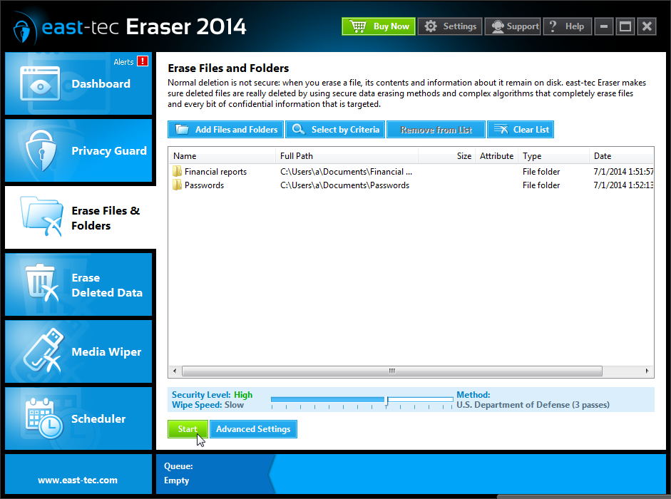 Erase Files & Folders - Start