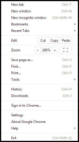 Google Chrome - Customize Menu