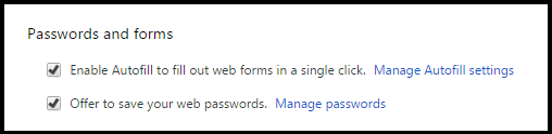 Google Chrome - Passwords and forms