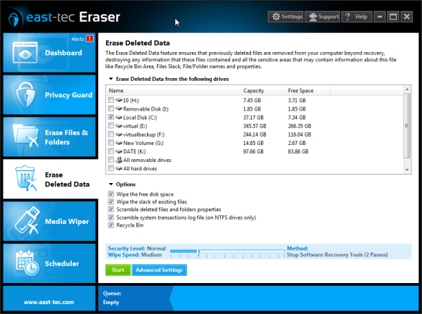 Erase Deleted Data - Basic Options and Features