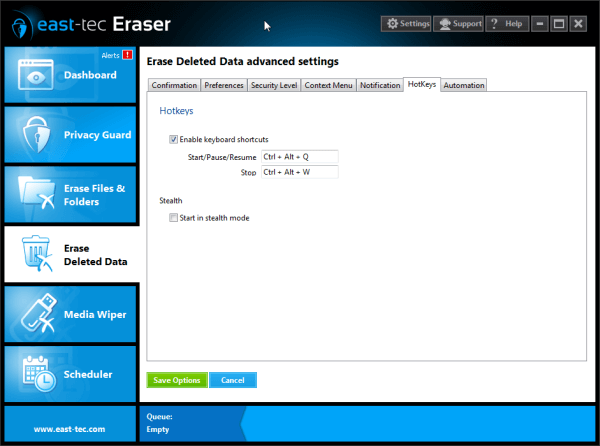 Erase Deleted Data - Settings - Hotkeys