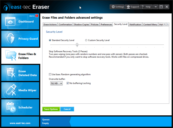 Erase Files And Folders - Settings - Security Level