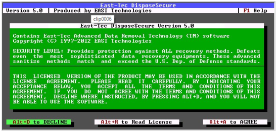 east-tec DisposeSecure Licensing Screen