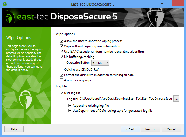 Wipe Options in DisposeSecure Windows module