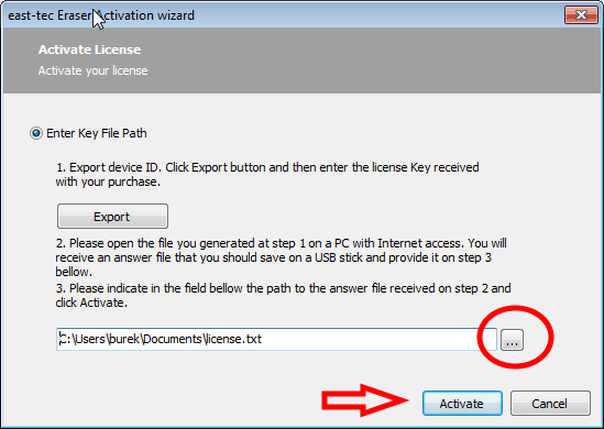 Manual activation license