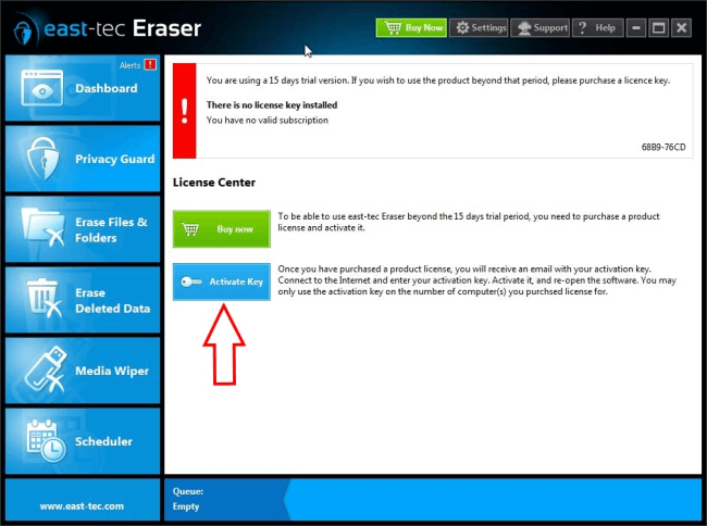 east-tec Eraser Activate Key button