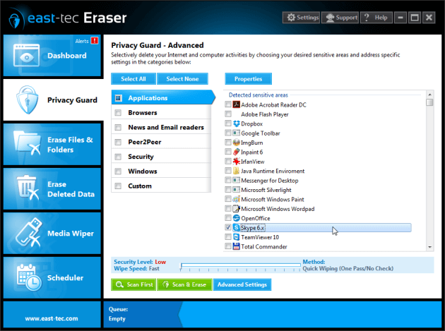 Erase application traces - Skype