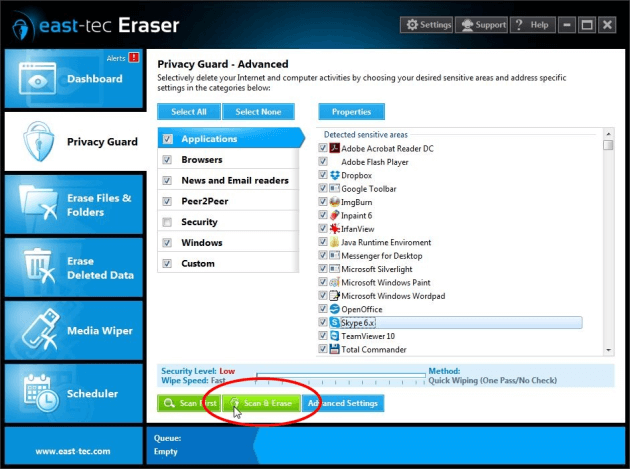 Erase application traces - Start