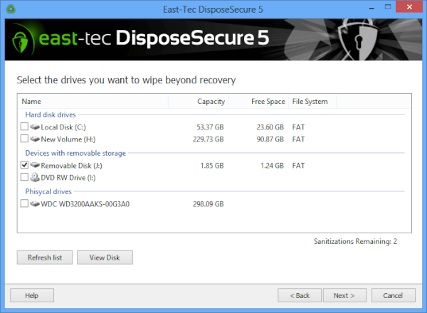 east-tec DisposeSecure - Sanitizing HDs from Windows