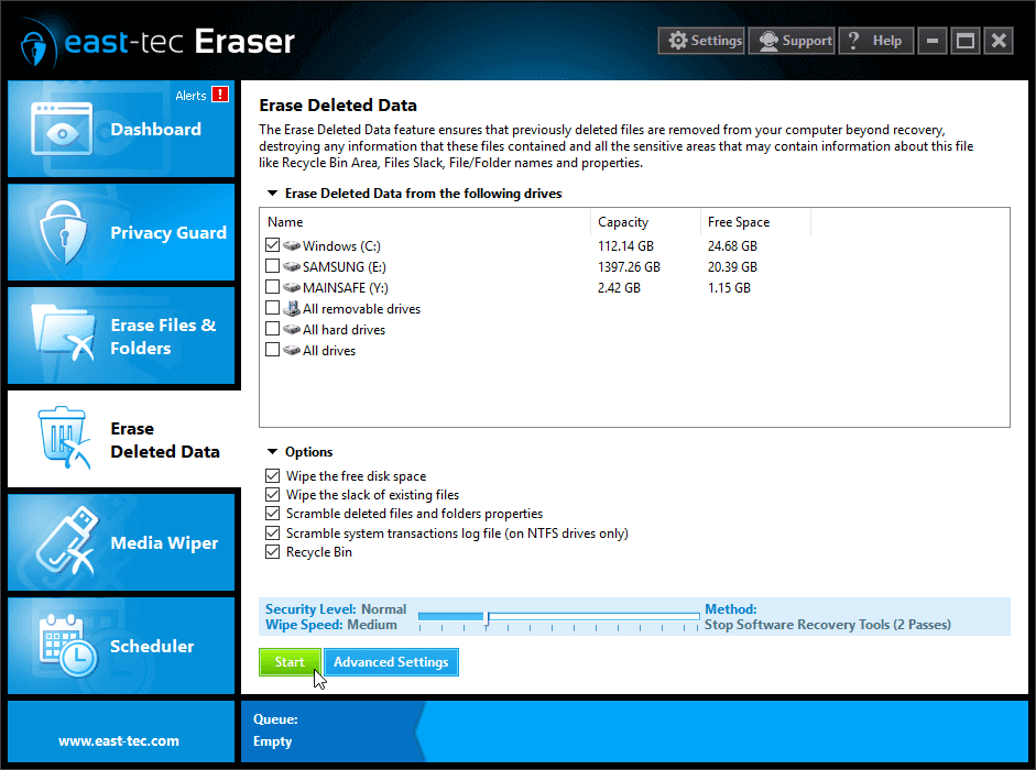 east-tec Eraser Erase Deleted Data Screenshot