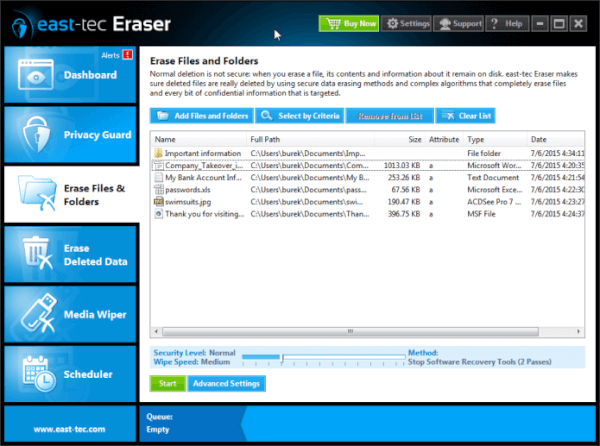 east-tec Eraser Erase Files and Folders Screenshot
